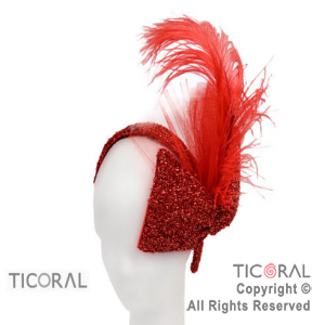 SOMBRERO VINCHA CON MO�O Y PLUMAS LAME ROJO x 1